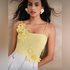 Yellow Floral Embellished Women's Top